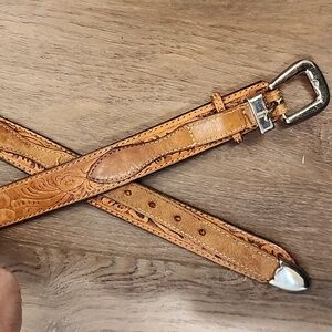 Vintage Levi's Western Tooled Cow Hide Leather Belt Silver Tone Buckle size 38